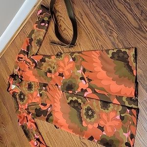 Promenade LTD Vintage size 12 Multi- Colored Zipper Belted Faux Button Dress